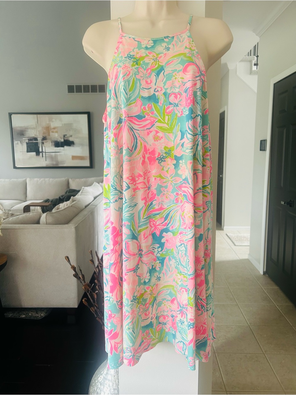 Lilly Pulitzer Margot Halter Swing Dress Floral Pink Blue Size M